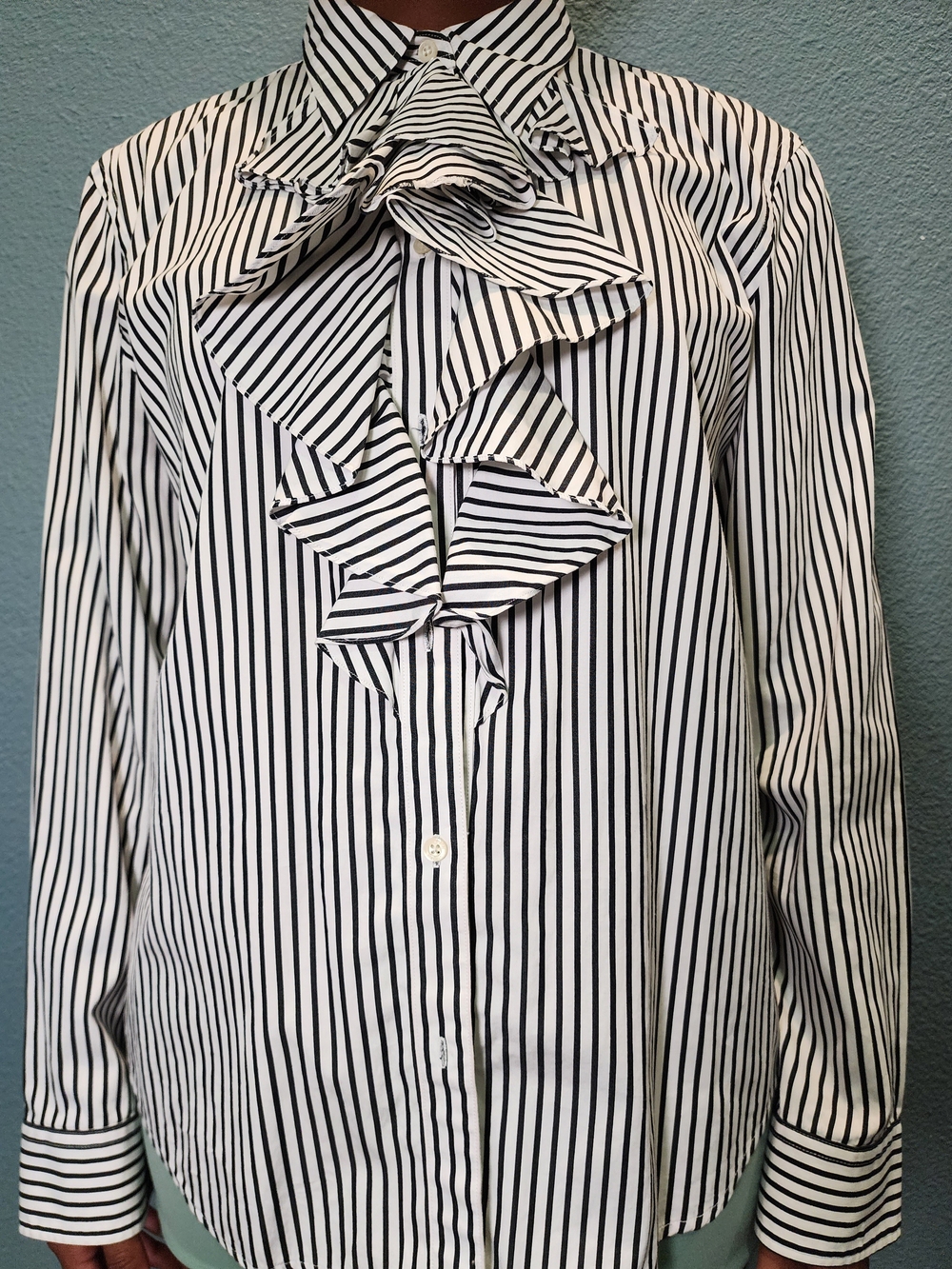 Ralph Lauren Black & White Vertical Stripe Ruffle Front. A bundle of 3 shirts